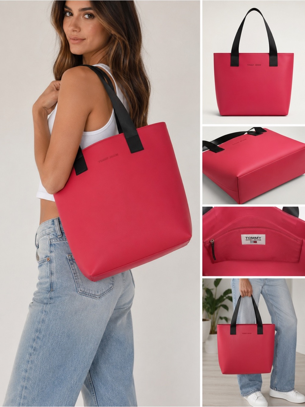 Tommy Jeans Bright Pink Tote with blue Handles